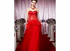 Luxury Straps Sleeveless Tulle Evening Dresses Red
