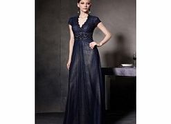 Luxury V-neck Short Sleeve Lace Evening Dresses