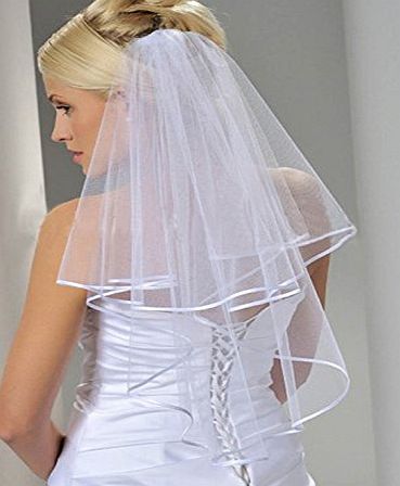 LuYan 2-Tier Satin Edged Bridal Veil with comb ,38``L Waist Length (white)