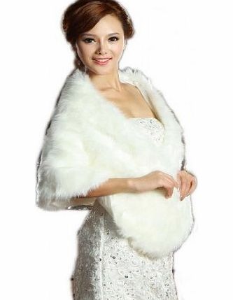 LuYan Womens Wedding Bridal Faux Fur Long Wrap Size 14 Ivory