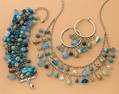 multi-blue stone and bead necklet bracelet and earring set