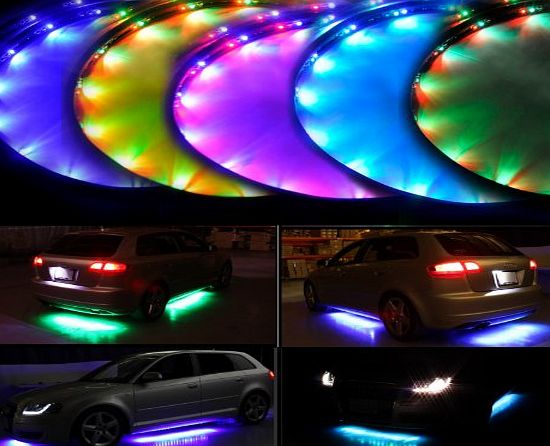 Lychee 7 Color LED Under Car Glow Underbody System Neon Lights Kit w/Sound Active Function and Wireless Remote Control (48`` x 2 
