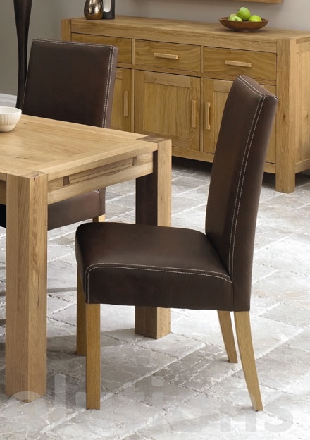 Lyon Oak Grand Leather Dining Chairs- Brown - Pair