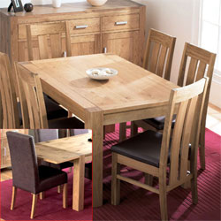 Oak Small Dining Table & 6 Grand Leather