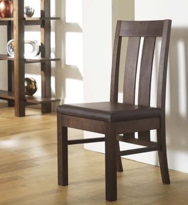 Walnut Faux Leather Slatted Dining Chairs -