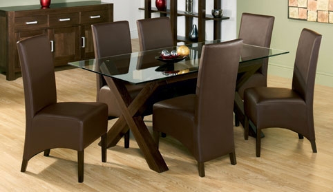 lyon Walnut Glass Dining Table and 6 Wing Back