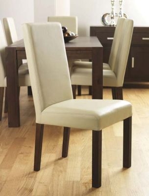 Walnut Large Leather Dining Chair - Ivory -
