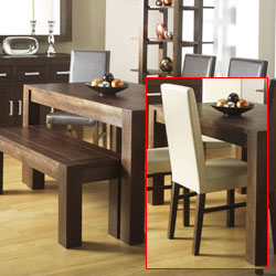 Walnut Small Dining Table & 4 Large Leather