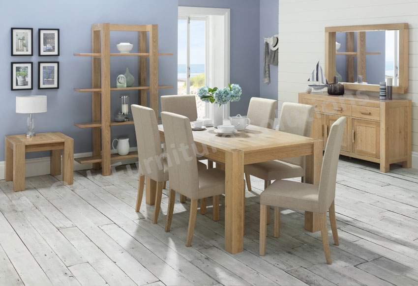 Washed Oak Dining Table & 6 Upholstered or