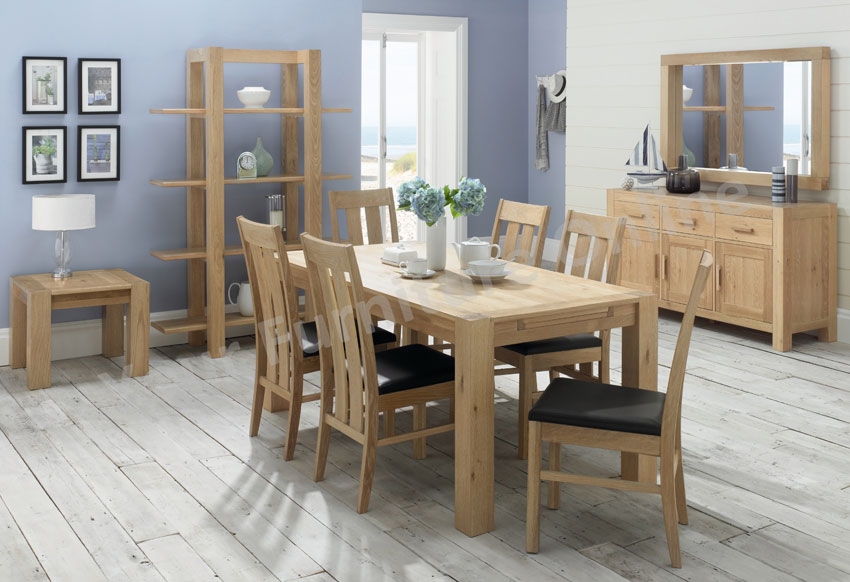Lyon Washed Oak End Extension Dining Table and 6
