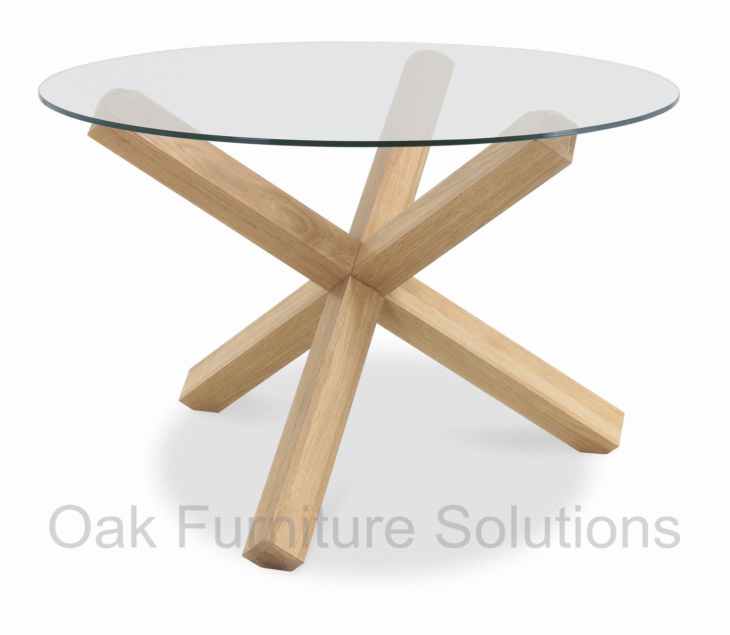 Washed Oak Round Glass Top Dining Table