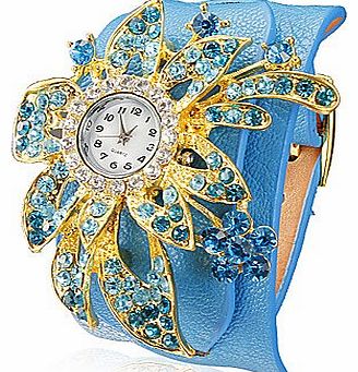 LZX Women Top Quartz Quality Flower Shaped Diamond Ladies Wrist Watch , Blue
