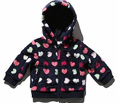 M&Co Baby Girl Heart Print Hooded Fleece Zip Up Cardigan Jumper Navy 12/18 Mnth