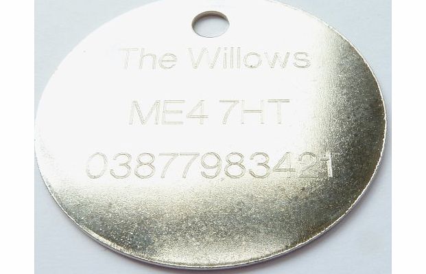 Engraved 25mm Round NICKEL Pet Cat Dog Pony Luggage ID Identity Tag Disc - Personalised FREE ENGRAVING, Ring and POSTAGE - IN STOCK and Supplied by Mamp;K Supplies