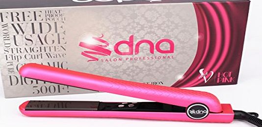 MADAMI Professional Digital Control Ceramic Tourmaline Flat Iron Hair Straightener Frizzy Hair, 1 Inch Plates LCD Display Hot Pink