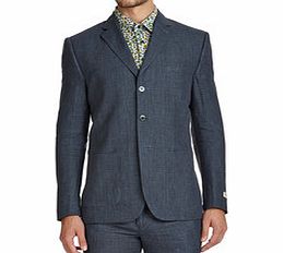 Navy mini-houndstooth linen jacket