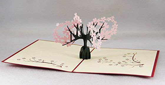 MADE4U Sakura Kirigami Papercraft 3D Pop Up Card Anniversary Baby Birthday Easter Halloween Mothers Day New Home New Years Thanksgiving Valentines Day Wedding Christmas Card HK2020