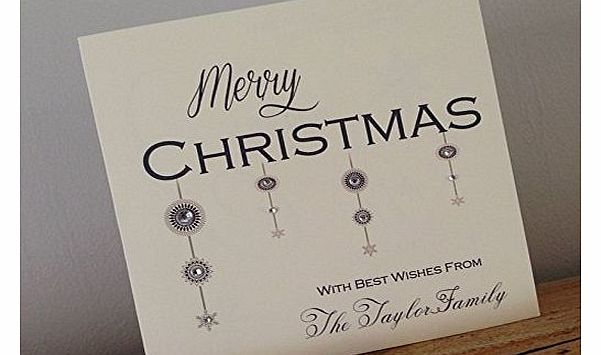 Stunning Handmade & Personalised Luxury Snowflake Drop Christmas Greetings Card Pack of 5- Embellished With Crystal Gems