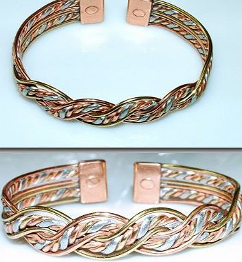 Magnetic Copper Bracelet / Bangle - Brand New 17m Delicately Handcrafted in The U.K. 3 Colour Copper / Brass / Alluminium Crossover Magnetic Therapy . - With FREE gift! A Stunning Piece of Jewellery