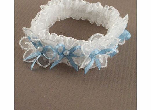 Magoriums Emporium Ivory Brides Wedding Garter with Fancy Lace and Ivory Ribbon Bows with Pearl Beads
