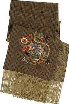 Dragon embroidered wool tweed scarf