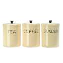 Enamel Tea Coffee and Sugar Canisters in Cream