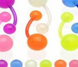 MAKS 7x Mix Colours Flexible Ball Belly Studs Glow In The Dark Belly Bars - 14G 10MM Body Jewellery - Body Bars