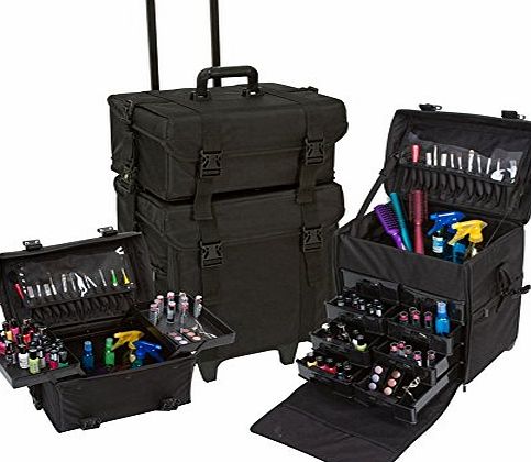 Malayas 2 in 1 Makeup Case Nylon Wheeled Trolley Makeup Train Case Cosmetic Organizer