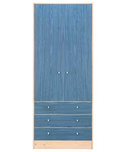 2 Door 3 Drawer Wardrobe - Blue