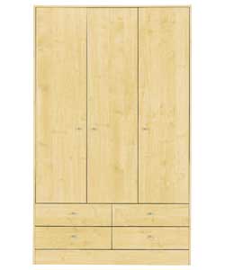 3 Door 4 Drawer Wardrobe - Maple