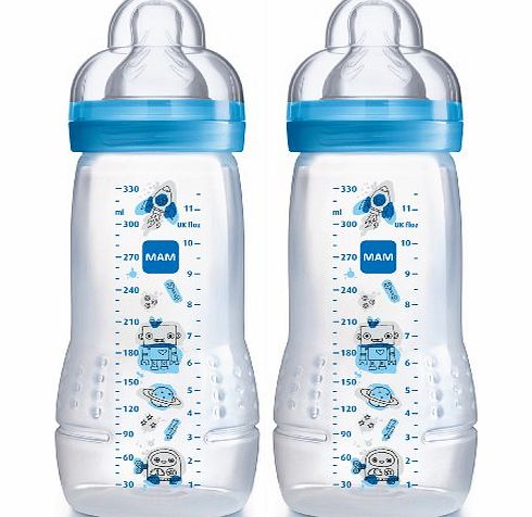 MAM 330ml Baby Bottle (Blue, Pack of 2)