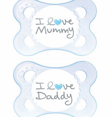 MAM Style I Love Mummy and Daddy Soother for 0 months   (2 pack Blue)