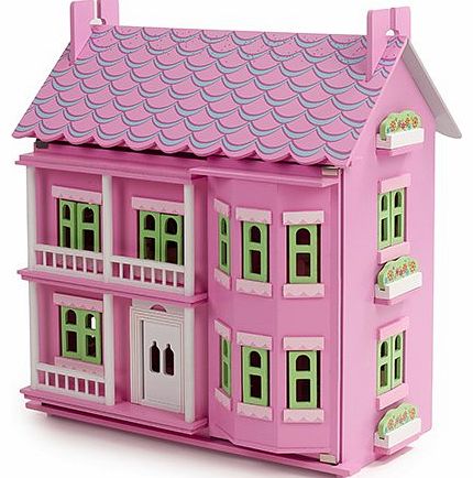 MAMAKIDDIES  Georgian Wooden Doll House with Furniture and Dolls (Pink)