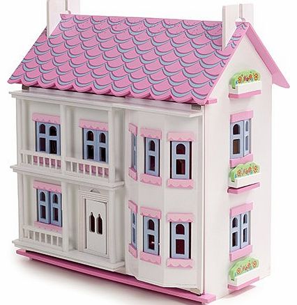 MAMAKIDDIES  Georgian Wooden Doll House with Furniture and Dolls (White)