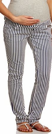 Mamalicious Shelly Striped Slim Womens Maternity Trousers, White Cap Grey, W27INxL32IN