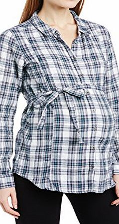 Mamalicious Womens Mlcharlin Woven Checkered Button Front Long Sleeve Maternity Shirt, Black Iris, Size 10 (Manufacturer Size:Medium)