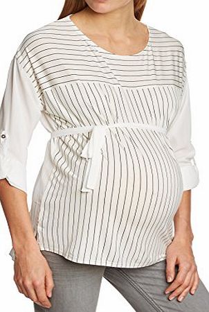 Mamalicious Womens Mlyou Mix Striped Banded Collar Long Sleeve Maternity Top, Snow White, Size 14 (Manufacturer Size:X-Large)