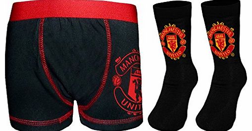 Manchester United FC Official Gift Set Boys Socks & Boxer Shorts Black 5-6 Years