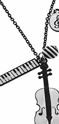 Mandala Crafts TM Violin and Keyboard Chain Necklace, Black Chain Necklace, Musical Necklace