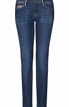Mango Slim Line Stud Detail Jeans, Denim