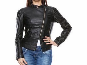 Mangotti Black leather asymmetric split jacket