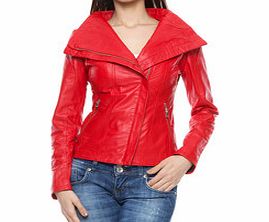Red leather exaggerated collar jacket