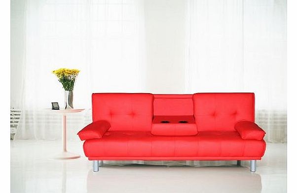 Cheap Cinema Manhattan Faux Leather Sofa Bed / Sofabed with Cup Holders (Red)