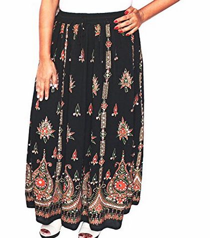 MapleClothing Womens Indian Long Skirts Sequins Ankle Length India Clothing (Black, One Size)