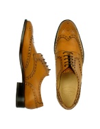 Camel Italian Leather Wingtip Oxford Shoes