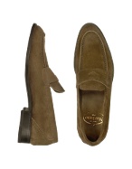 Dark Brown Italian Suede Penny Loafer Shoes