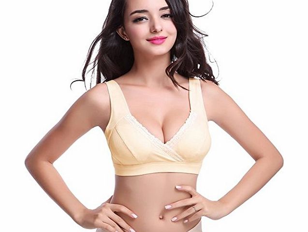 Marielle Night Time Sleep Maternity and Nursing Womens Padded Bra With Lace, 5 Beautiful Colours to Choose From - Seamless Nursing Bra (Large, Nude)