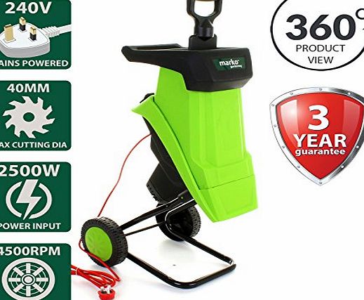 Marko Gardening 2500W Garden Shredder Electric Mulcher Outdoor Chipper Powerful Compost Mulch