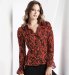 Long Sleeve Abstract Print Crinkle Blouse