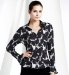 Open Neck Abstract Print Pleated Blouse